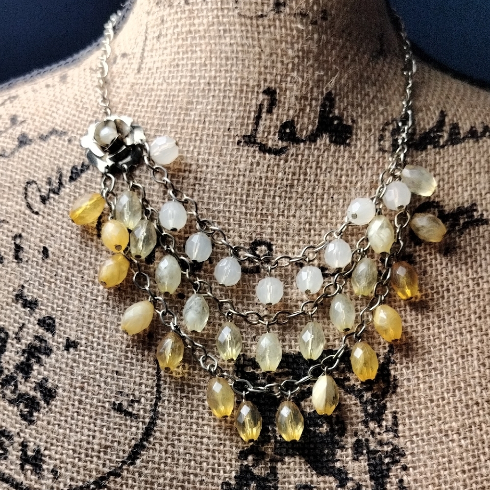 Beaded Yellow Multi-Layer Necklace - Picture 4 of 6